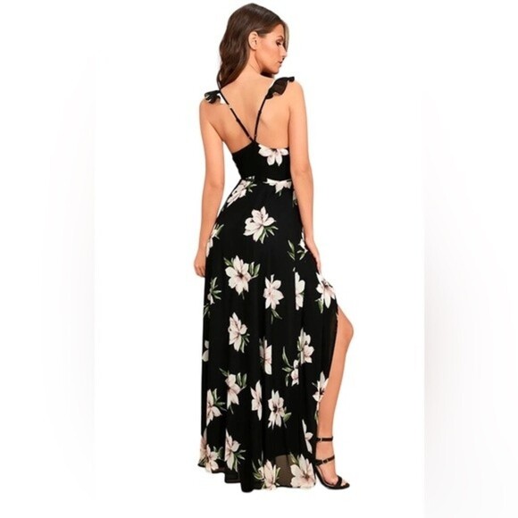 Lulus All mine black floral print high-low wrap dress size small - Picture 2 of 16